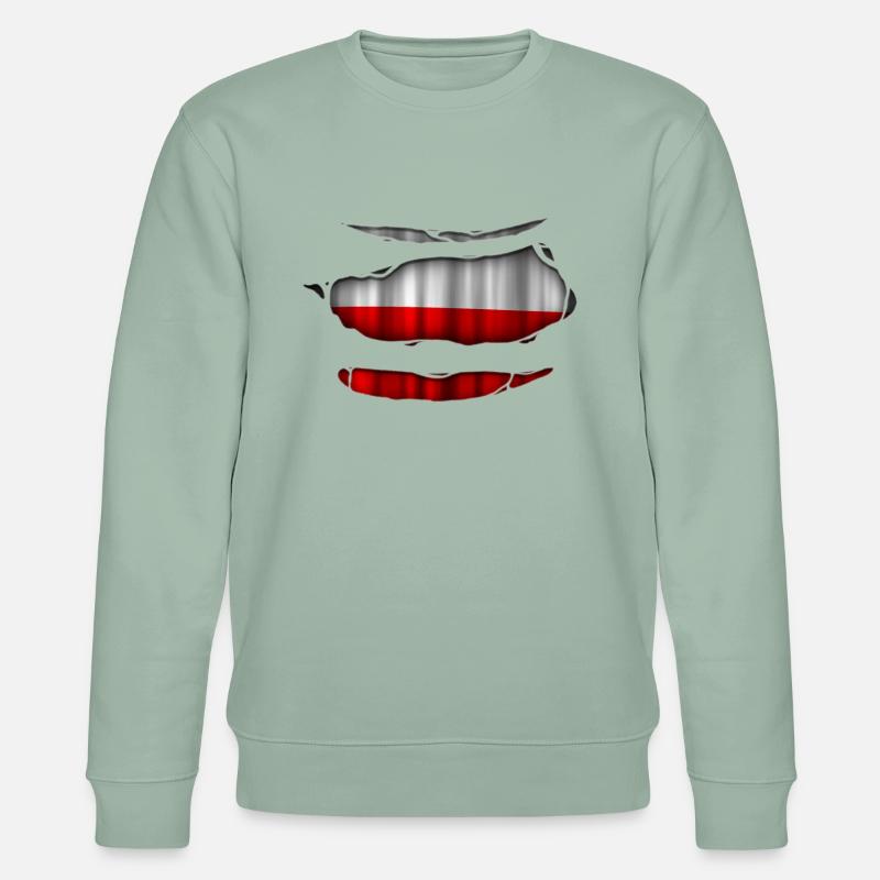 Pologne Drapeau Ripped 017 - Sweat bio CHANGER Stanley/Stella Unisexe - vert de gris clair