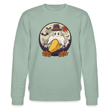 Halloween Boonana Halloween Geist - Stanley/Stella Unisex Bio-Sweatshirt CHANGER  - Helles Graugrün - Vorne - Jaron (178cm) & Liana (172cm)