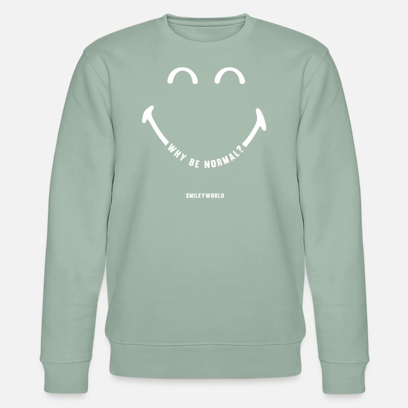 SmileyWorld Swhy Be Normal? Lächelndes Gesicht - Stanley/Stella Unisex Bio-Sweatshirt CHANGER - Helles Graugrün
