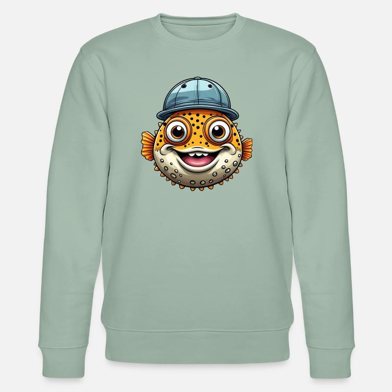 Cooler Kugelfisch mit Basecap - Stanley/Stella Unisex Bio-Sweatshirt CHANGER  - Helles Graugrün