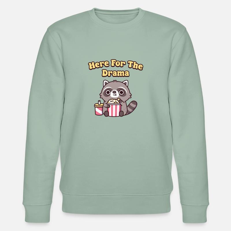 Drôle de raton laveur mangeant du pop-corn ici pour le drame - Sweat bio CHANGER Stanley/Stella Unisexe - vert de gris clair