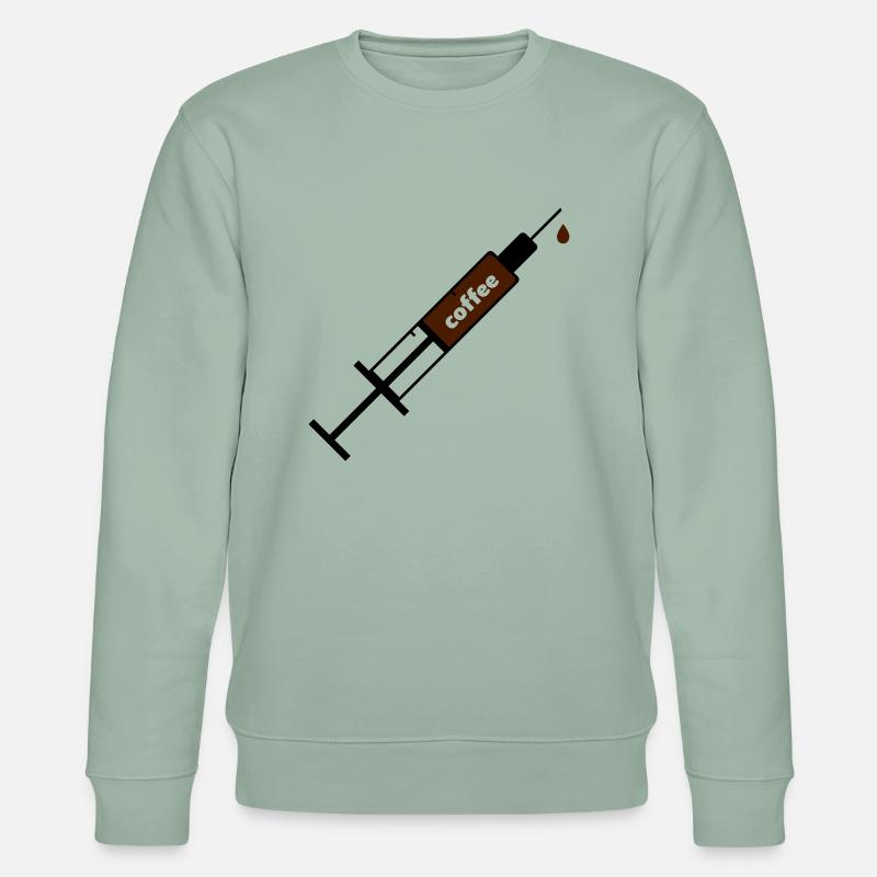 Kaffee Coffee Sucht Spritze - Stanley/Stella Unisex Bio-Sweatshirt CHANGER  - Helles Graugrün
