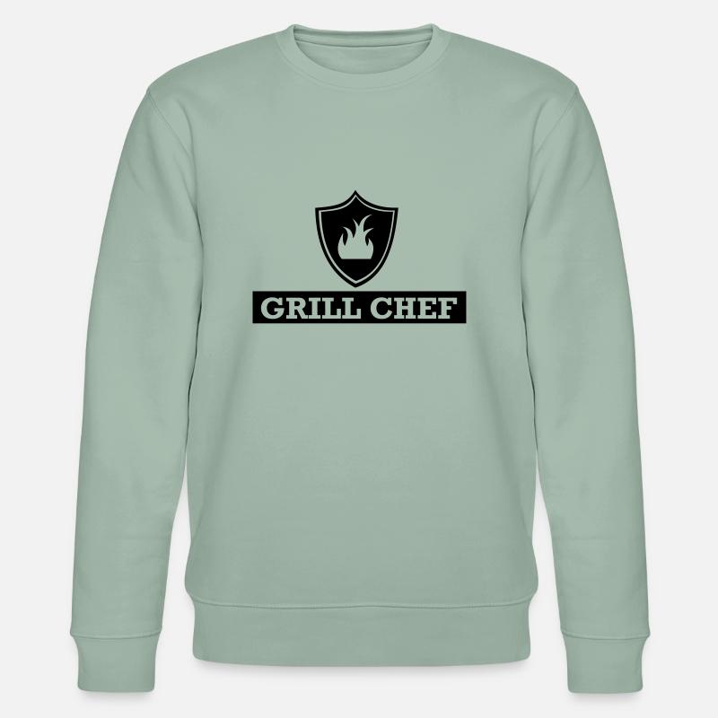 Grill,Grillen,BBQ,Koch,Chef,Fleisch,Sommer,Wurst, - Stanley/Stella Unisex Bio-Sweatshirt CHANGER  - Helles Graugrün