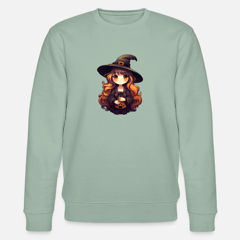 Hexe Halloween Gesicht - Stanley/Stella Unisex Bio-Sweatshirt CHANGER  - Helles Graugrün