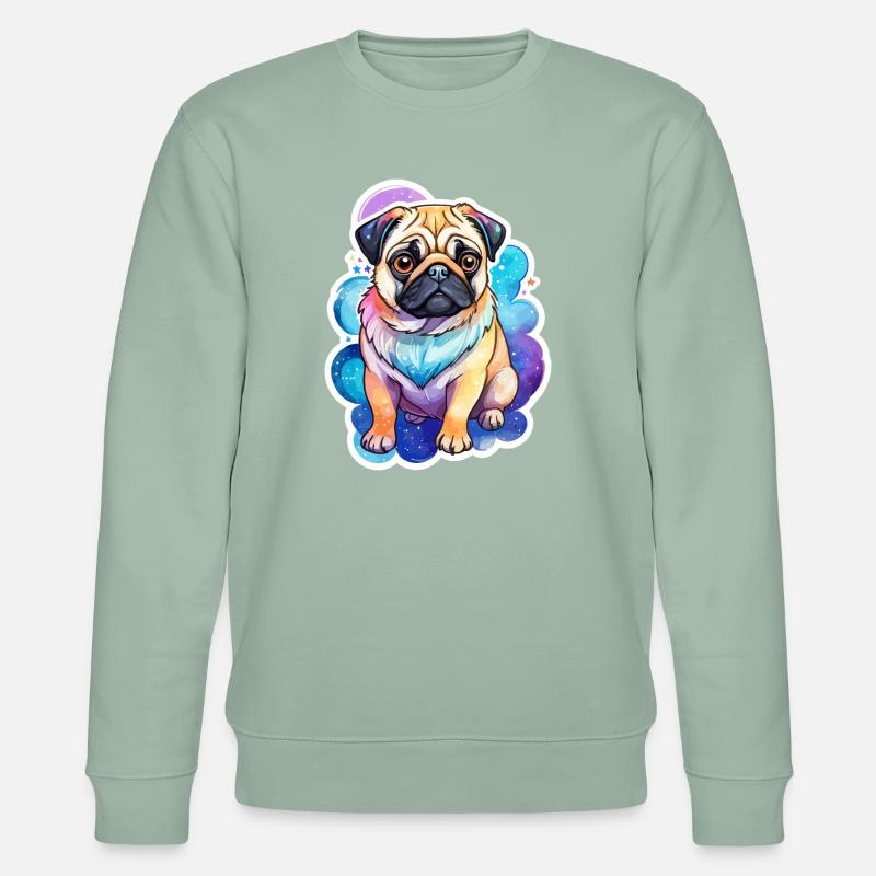 Mops Wasserfarben - Stanley/Stella Unisex Bio-Sweatshirt CHANGER - Helles Graugrün