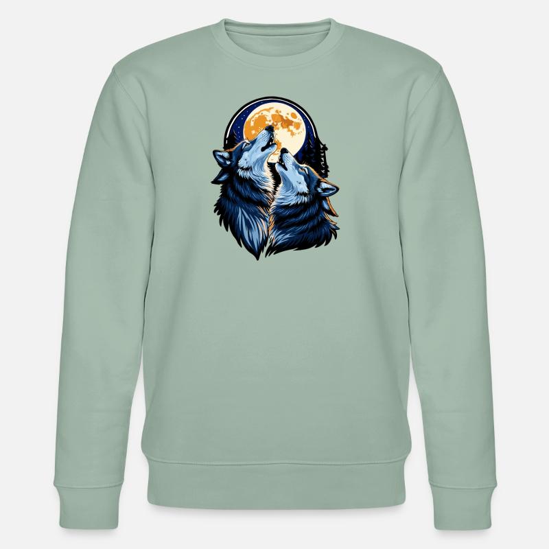 Wölfe bei Vollmond - Stanley/Stella Unisex Bio-Sweatshirt CHANGER - Helles Graugrün