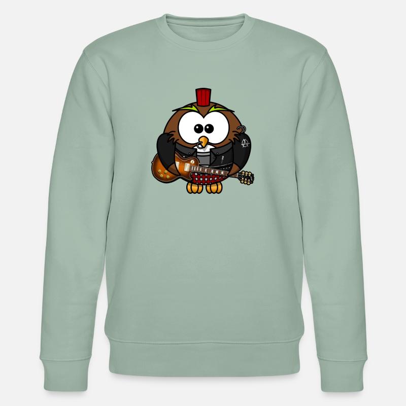 Eule als Punk mit Gitarre - Stanley/Stella Unisex Bio-Sweatshirt CHANGER - Helles Graugrün