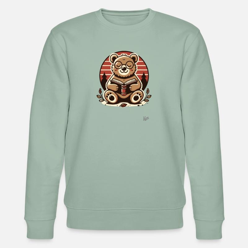 Schlauer Bär liest ein Buch - Stanley/Stella Unisex Bio-Sweatshirt CHANGER  - Helles Graugrün