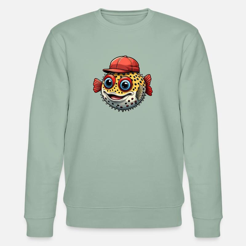 Lustiger Kugelfisch mit roter Basecap - Stanley/Stella Unisex Bio-Sweatshirt CHANGER - Helles Graugrün