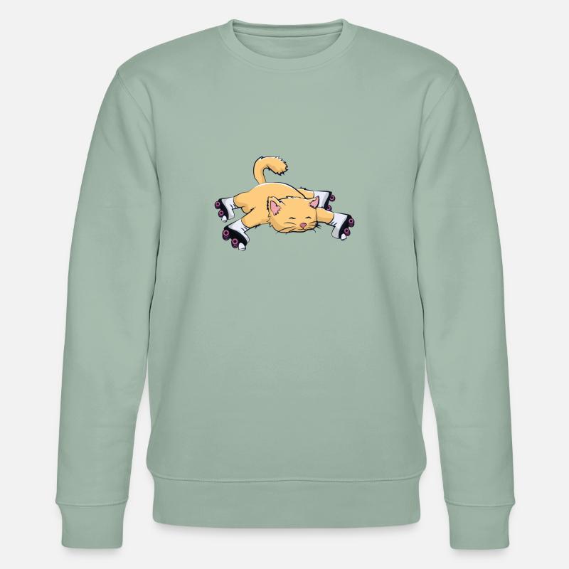 Katze mit Rollschuhe - Stanley/Stella Unisex Bio-Sweatshirt CHANGER  - Helles Graugrün