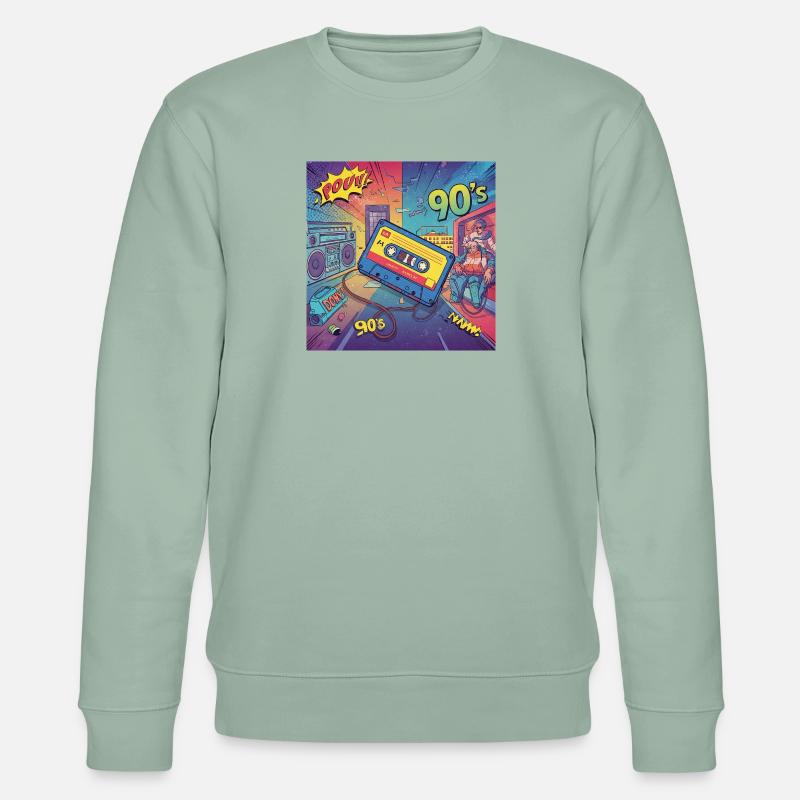 90er-Vibes: Comic-Kassette im Retro-Look - Stanley/Stella Unisex Bio-Sweatshirt CHANGER  - Helles Graugrün