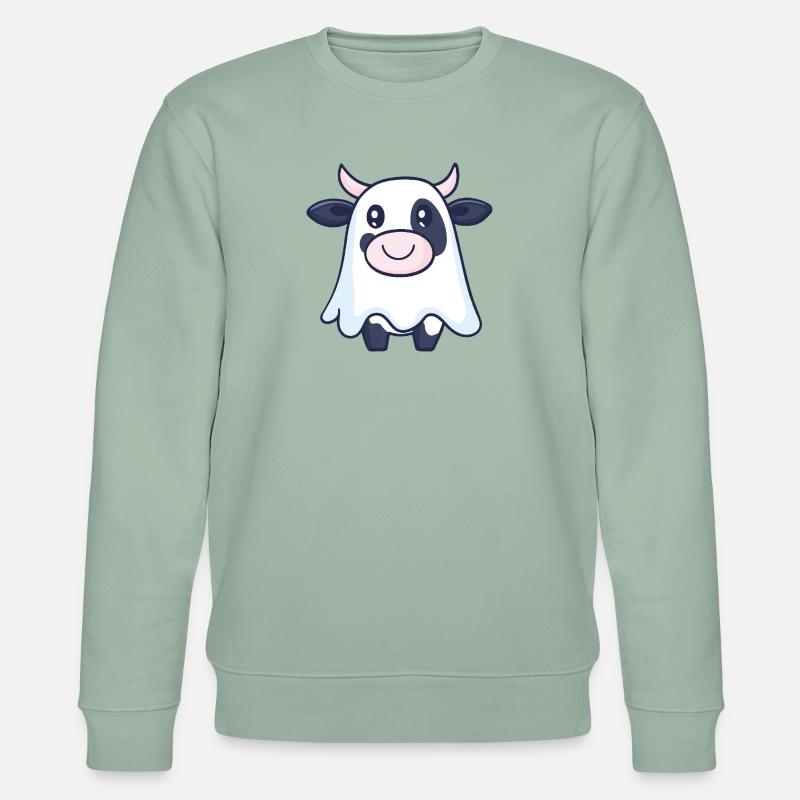 Kuh Halloween Comic Geist - Stanley/Stella Unisex Bio-Sweatshirt CHANGER - Helles Graugrün