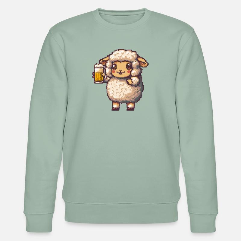 Schaf Pixel Bier - Stanley/Stella Unisex Bio-Sweatshirt CHANGER  - Helles Graugrün
