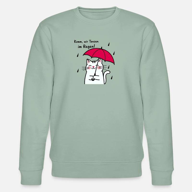 Niedliche Katze mit Regenschirm - Stanley/Stella Unisex Bio-Sweatshirt CHANGER  - Helles Graugrün