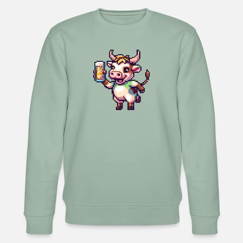 Kuh Pixel Bier - Stanley/Stella Unisex Bio-Sweatshirt CHANGER  - Helles Graugrün