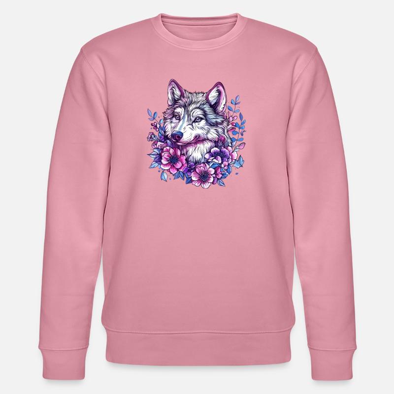 Blütenwolf: Farbexplosion im Blütenkranz - Stanley/Stella Unisex Bio-Sweatshirt CHANGER  - Lila Traum