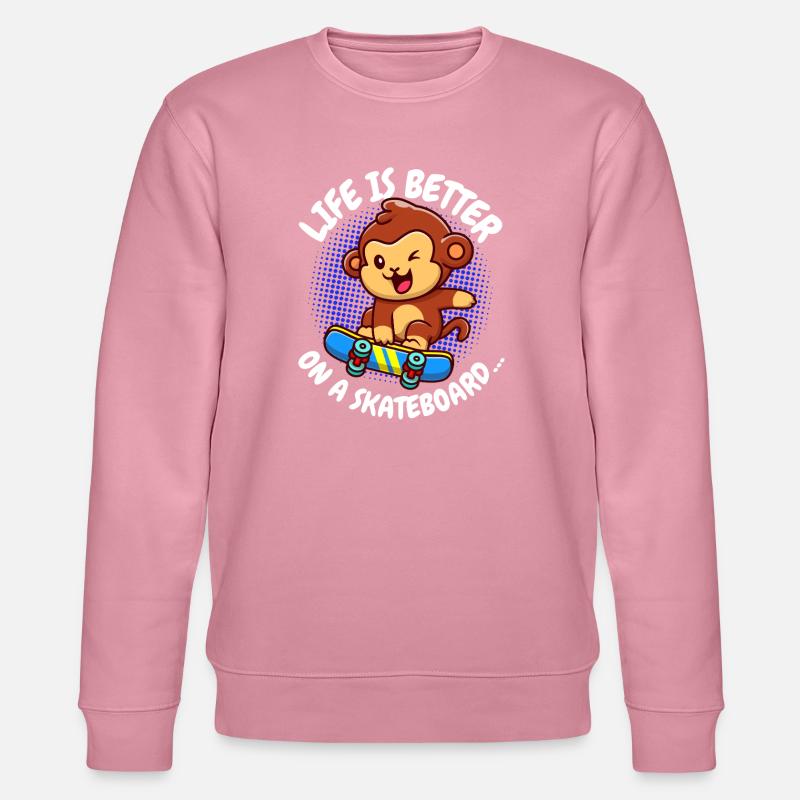 Life Is Better Skateboard Affe Monkey - Stanley/Stella Unisex Bio-Sweatshirt CHANGER - Lila Traum