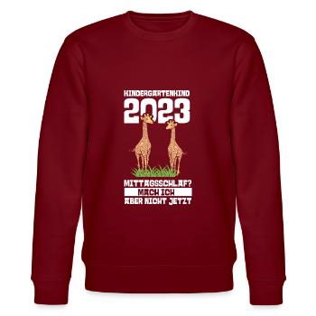 Giraffe Kita Kindergarten 2023 - Stanley/Stella Unisex Bio-Sweatshirt CHANGER  - Burgunderrot - Vorne - Nik (191cm) & Marisol (170cm)