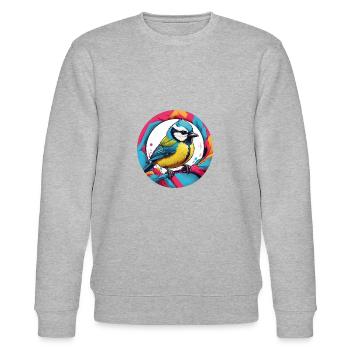 Farbenfrohes Blaumeisen Motiv - Stanley/Stella Unisex Bio-Sweatshirt CHANGER  - Grau meliert - Vorne - Nik (191cm) & Marisol (170cm)