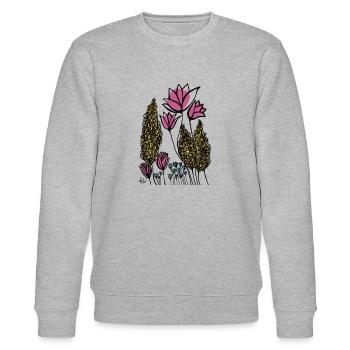 Abstract Fine Line Flowers Colorful Pink - Stanley/Stella CHANGER Unisex Organic Sweatshirt - heather grey - Front - Nik (191cm) & Marisol (170cm)