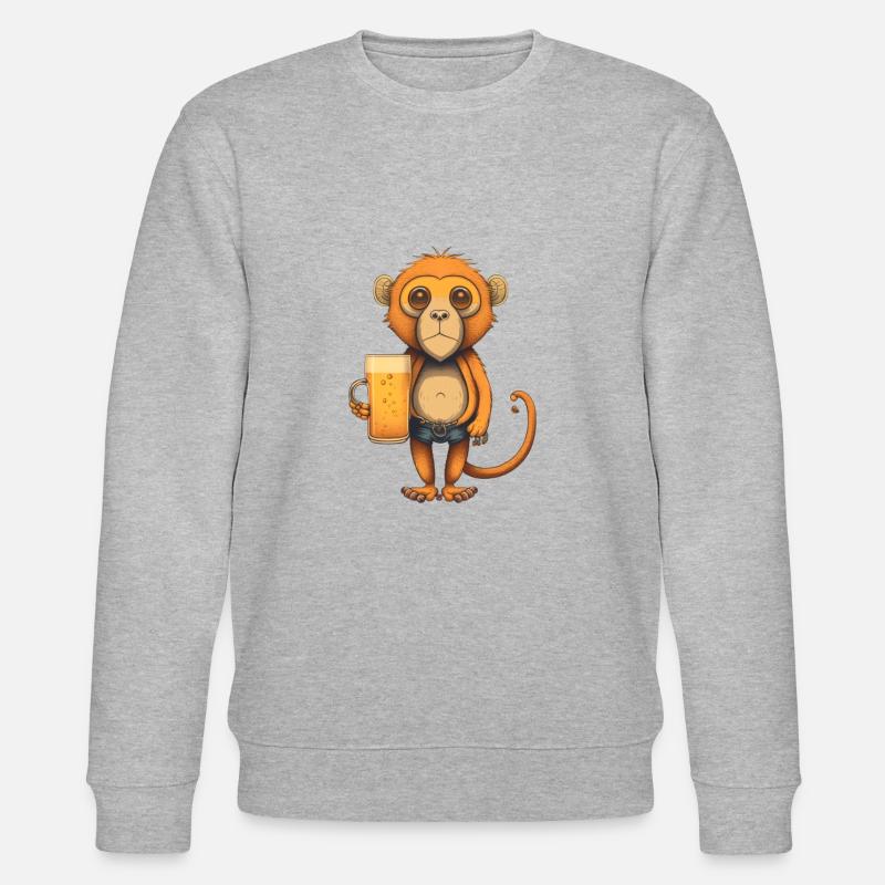 Lustiger Affe mit Bier - Stanley/Stella Unisex Bio-Sweatshirt CHANGER  - Grau meliert