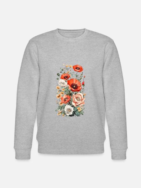 Beautiful Boho Poppy Herbarium Bouquet - Stanley/Stella CHANGER Unisex Organic Sweatshirt - heather grey