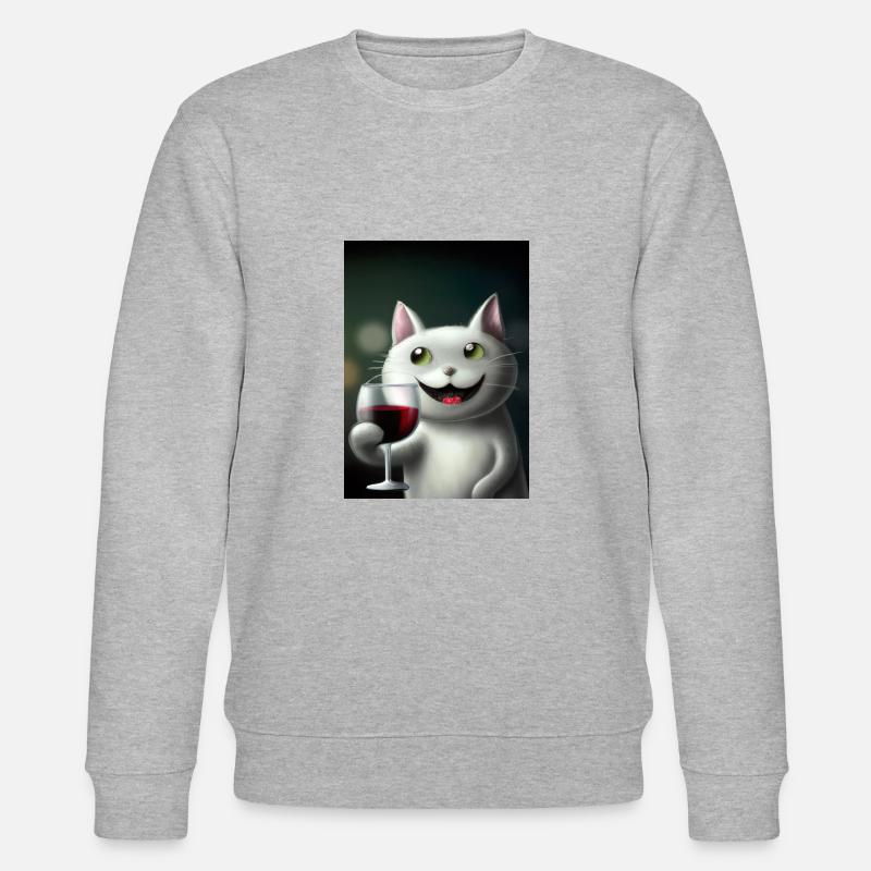 Katze mit Wein - Stanley/Stella Unisex Bio-Sweatshirt CHANGER  - Grau meliert