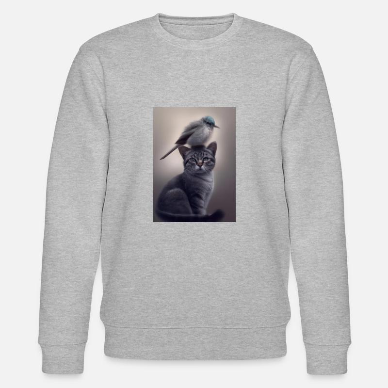 Vogel sitzt auf Katze - Stanley/Stella Unisex Bio-Sweatshirt CHANGER  - Grau meliert