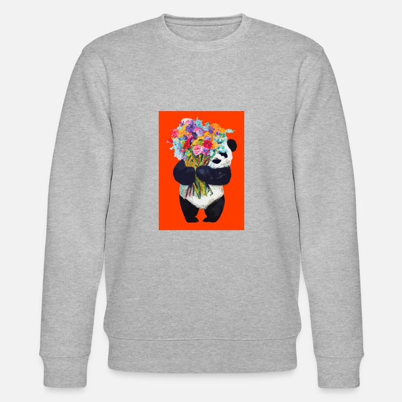 Panda mit Blumenstrauß - Stanley/Stella Unisex Bio-Sweatshirt CHANGER  - Grau meliert