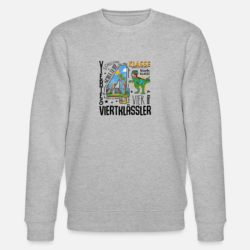 4th Grade Dino T-Rex - Stanley/Stella CHANGER Unisex Organic Sweatshirt - heather grey