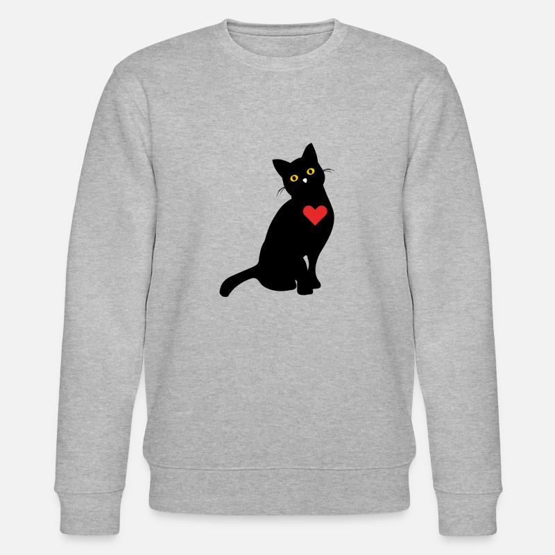 Katze mit Herz Schwarz Geschenk - Stanley/Stella Unisex Bio-Sweatshirt CHANGER  - Grau meliert