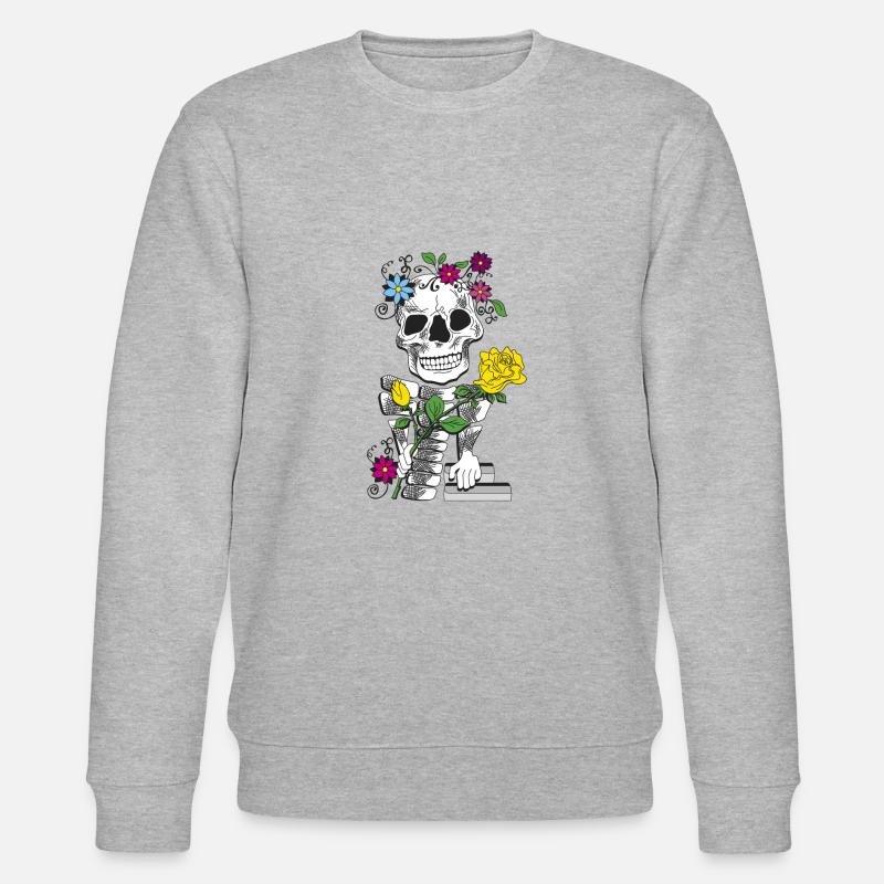 Totenkopf mit Rosen 01 - Stanley/Stella Unisex Bio-Sweatshirt CHANGER - Grau meliert