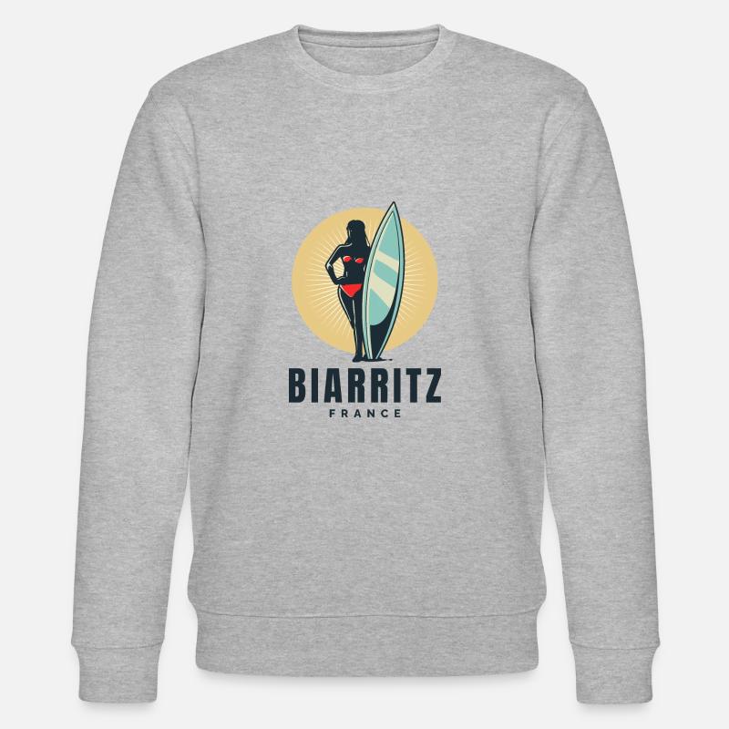 Biarritz Frankreich Retro Surfer Mädchen - Stanley/Stella Unisex Bio-Sweatshirt CHANGER  - Grau meliert