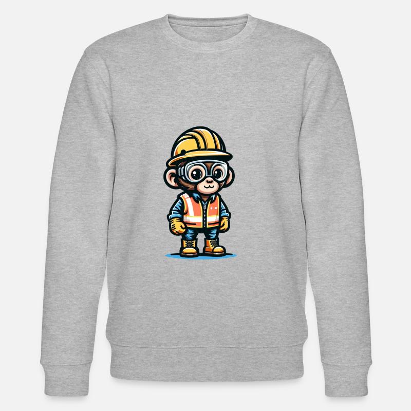 Cute Monkey Construction Worker - Stanley/Stella Unisex Bio-Sweatshirt CHANGER  - Grau meliert