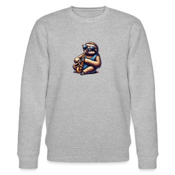 Cool Sloth Saxophonist Jazz Design - Stanley/Stella CHANGER Unisex Organic Sweatshirt - heather grey - Front - Nik (191cm) & Marisol (170cm)