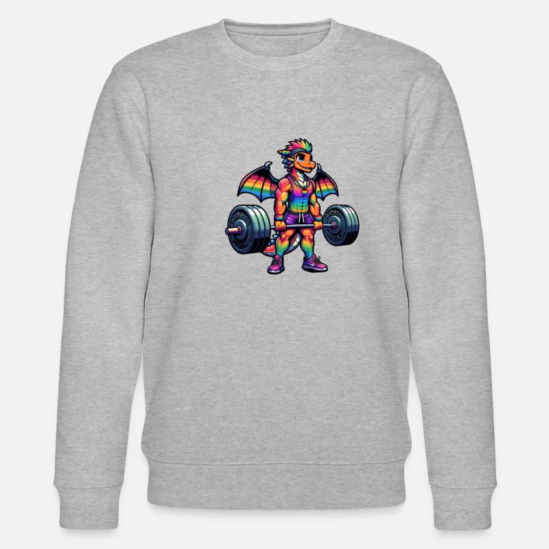 Rainbow Dragon Deadlifting - Stanley/Stella Unisex Bio-Sweatshirt CHANGER  - Grau meliert