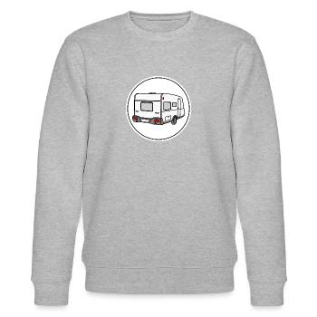 Wohnwagen / Caravan in rundem weißen Logo - Stanley/Stella Unisex Bio-Sweatshirt CHANGER  - Grau meliert - Vorne - Nik (191cm) & Marisol (170cm)