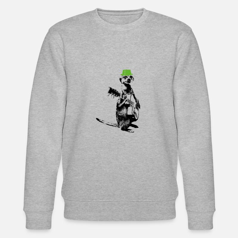 Meerkat Guitarplayer Green Hat - Stanley/Stella Unisex Bio-Sweatshirt CHANGER  - Grau meliert