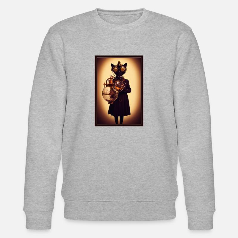 Steampunk-Katze - Stanley/Stella Unisex Bio-Sweatshirt CHANGER  - Grau meliert
