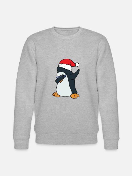 Christmas Dabbing Dab Penguin - Stanley/Stella CHANGER Unisex Organic Sweatshirt - heather grey