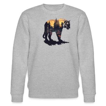 Tiger Wildcat Jungle Forest - Stanley/Stella CHANGER Unisex Organic Sweatshirt - heather grey - Front - Nik (191cm) & Marisol (170cm)