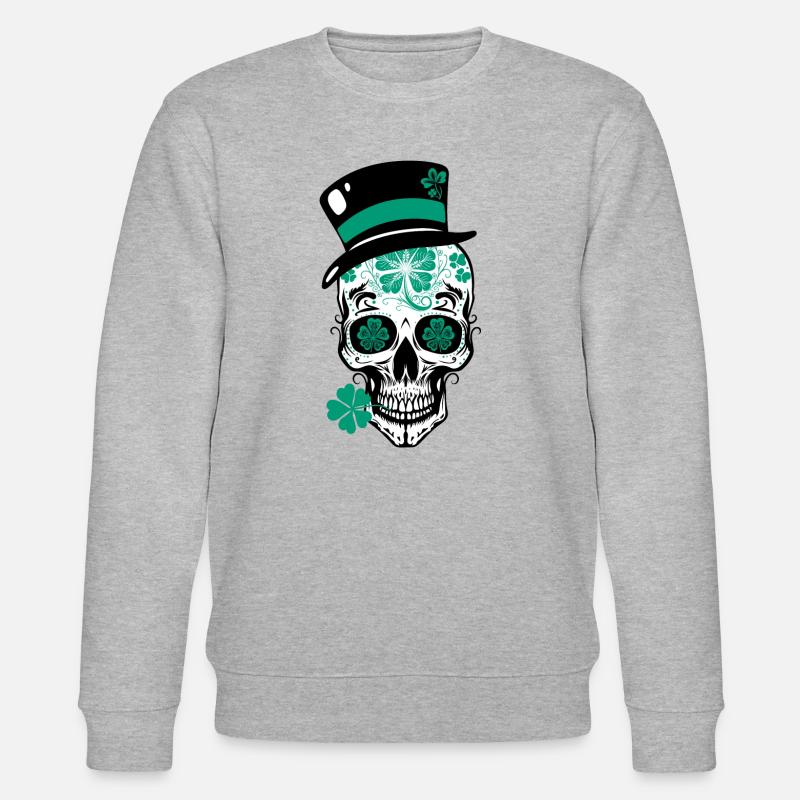 Sugar Skull Totenschädel St Patricks Day - Stanley/Stella Unisex Bio-Sweatshirt CHANGER  - Grau meliert