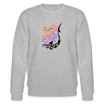 hibiscus requin tribal - Sweat bio CHANGER Stanley/Stella Unisexe - gris chiné - Devant - Nik (191cm) & Marisol (170cm)