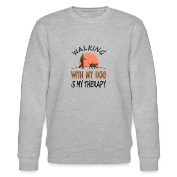 Mit Hund spazieren ist meine Therapie Geschenkidee - Stanley/Stella Unisex Bio-Sweatshirt CHANGER  - Grau meliert - Vorne - Nik (191cm) & Marisol (170cm)
