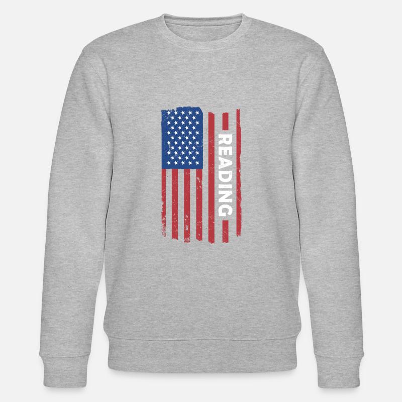Reader Us Flag Reading - Stanley/Stella CHANGER Unisex Organic Sweatshirt - heather grey