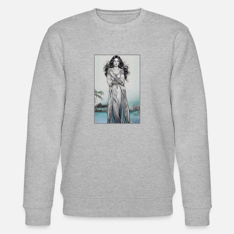 Boho-Frau mit Blumen-Tattoos - Stanley/Stella Unisex Bio-Sweatshirt CHANGER - Grau meliert