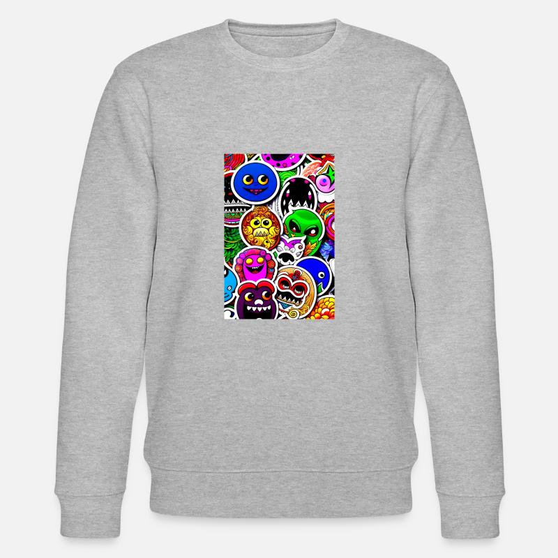 Lustige Monster Aufkleber - Stanley/Stella Unisex Bio-Sweatshirt CHANGER  - Grau meliert