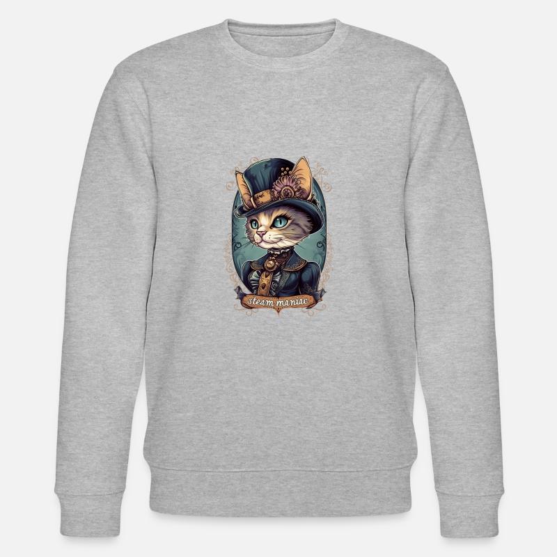 Viktorianische Steampunk Katze - Stanley/Stella Unisex Bio-Sweatshirt CHANGER - Grau meliert