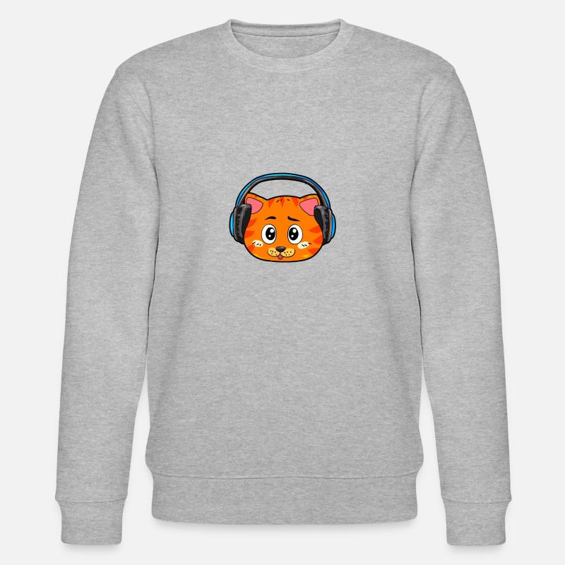 Katze mit Kopfhörer - Stanley/Stella Unisex Bio-Sweatshirt CHANGER  - Grau meliert