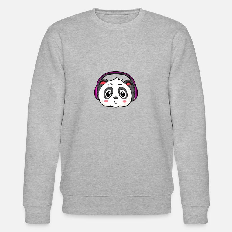 Panda mit Kopfhörer - Stanley/Stella Unisex Bio-Sweatshirt CHANGER  - Grau meliert